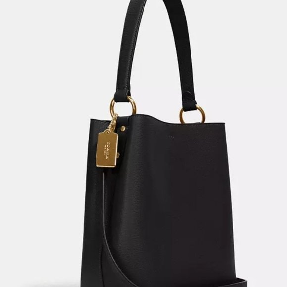 Trendy Coach large Town bucket bag in pebble leather black and gold, interior :… - Picture 7 of 8